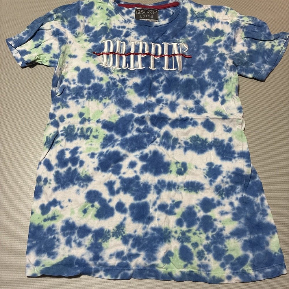 LR Scoop Boys Drippin Short Sleeve Crew Neck Textured Blue T-Shirt Size L 14/16